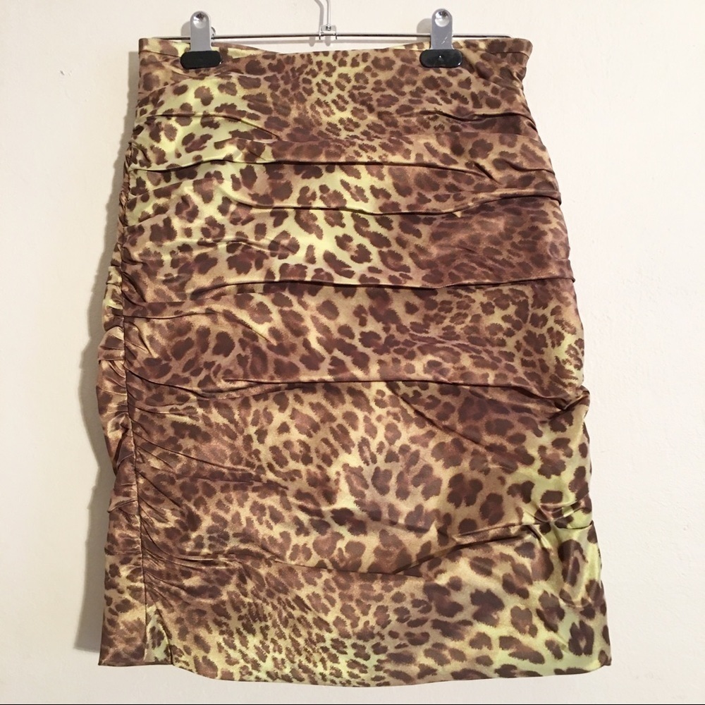 Teri Jon Sportswear Animal Print Ruched Pencil Midi Skirt